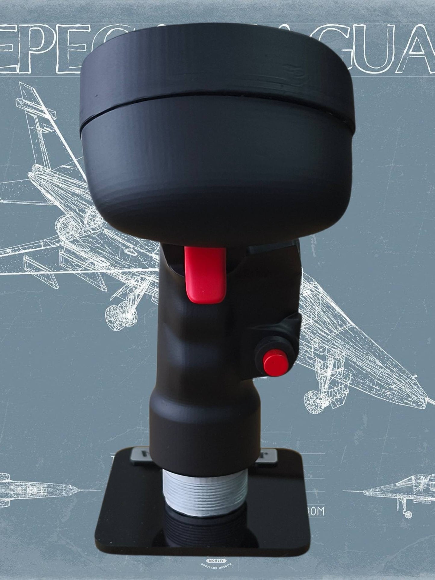 Black and red tool with a gray background featuring technical drawings