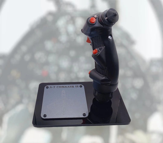 Front view of A-7 Corsair II replica stick with control switches.