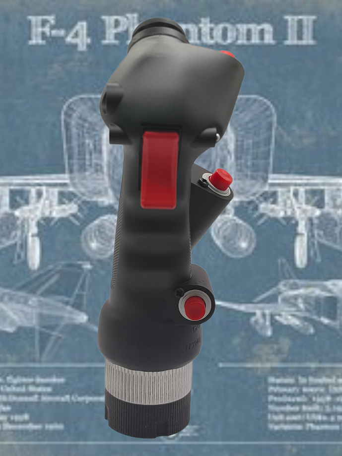 Black and red spray gun with blueprint of an airplane in the background