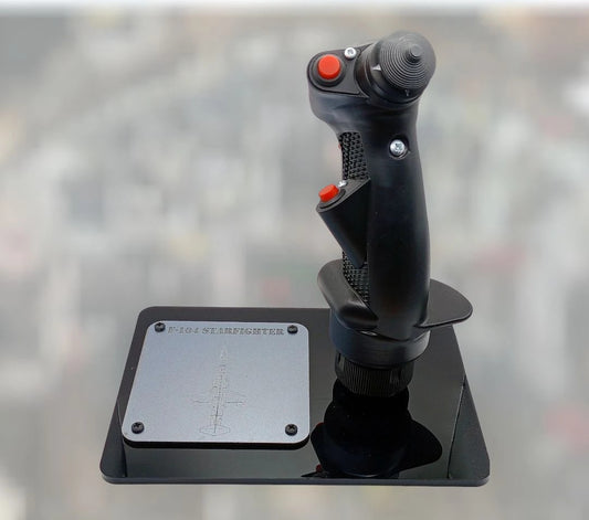 Front view of F-104 stick replica with classic fighter layout