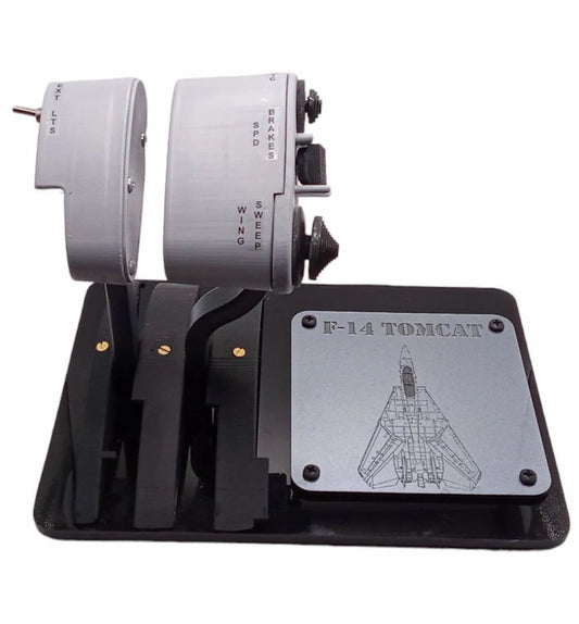Rear angle of F-14 throttle showing authentic Navy jet detail.