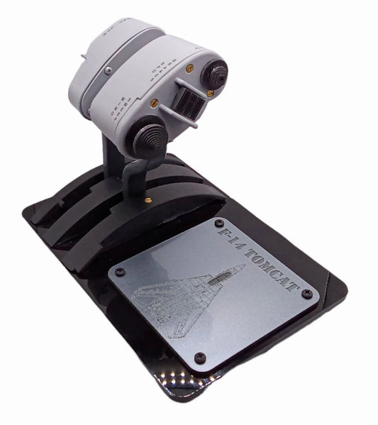 Left side of full-scale F-14 throttle replica with switches and toggles.