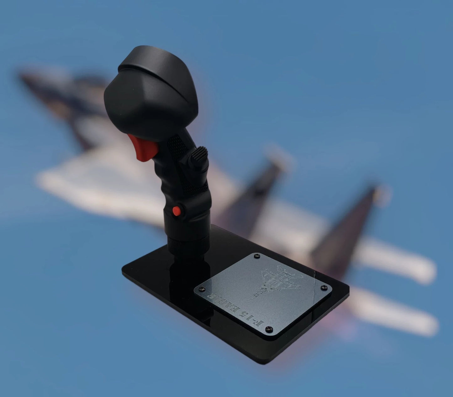 Rear view of full-scale F-15 replica stick