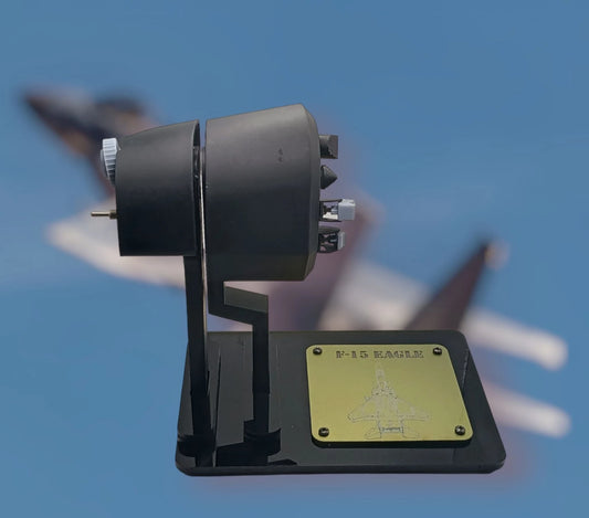 Rear angle of the F-15 throttle replica showing mechanical layout.