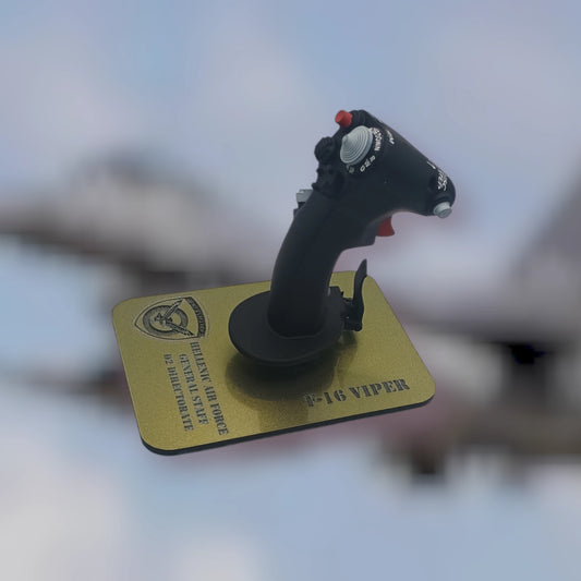 Right view of F-16 mini stick replica with grip contours and features.