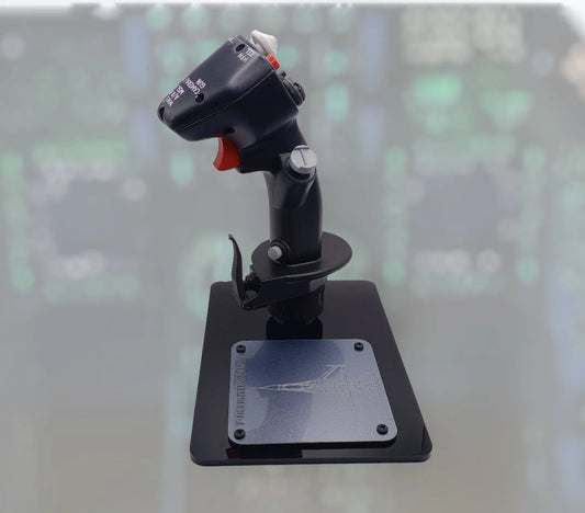 Rear view of the F-16 stick replica with high-fidelity finish.