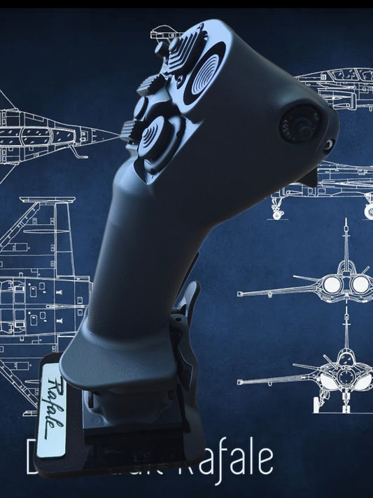 Black grip with 'Rafale' branding on a blue technical drawing background