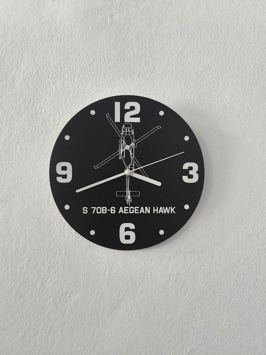 Wall clock with helicopter design on a plain wall