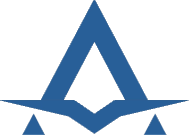 Blue geometric logo on a white background