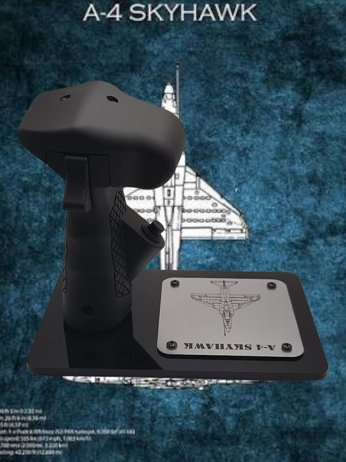 Black joystick with A-4 Skyhawk branding on a blue textured background