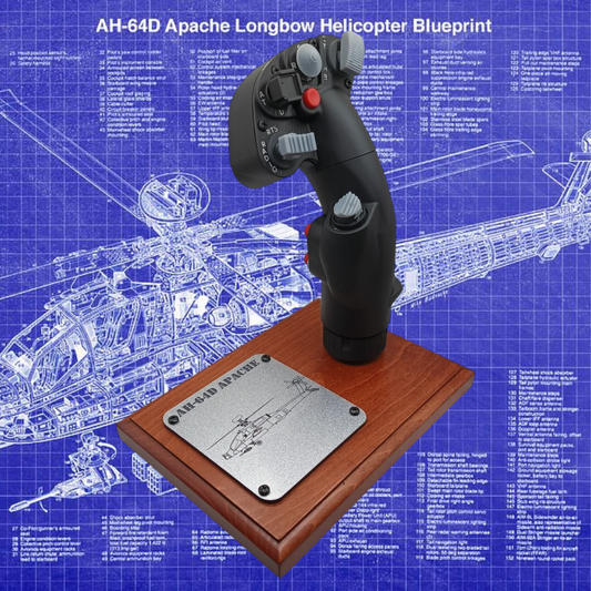 Left side of AH-64D Apache stick with natural wood base and HATs visible.