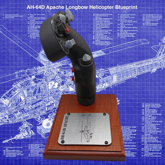 Left side of AH-64D Apache stick with natural wood base and HATs visible.