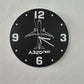 Wall clock with airplane design and 'A320neo' text on a gray background
