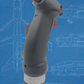 Gray spray gun on a blue technical drawing background