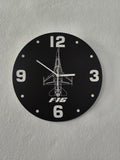 Wall clock with F16 design on a gray wall