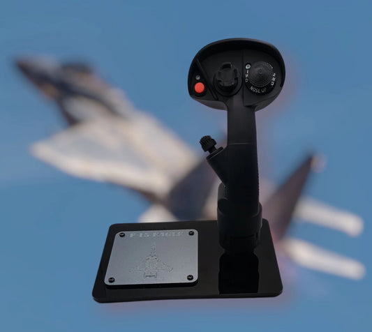 Front view of F-15 Eagle stick replica showing detailed control layout