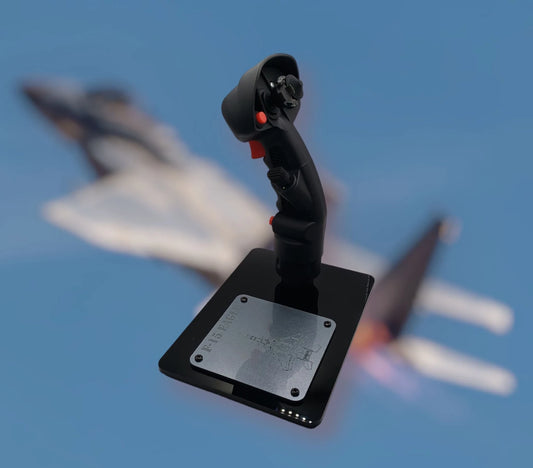 Left side of 1:1 scale F-15 replica stick with functional switches.
