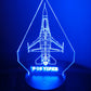 F-16 desk lamp illuminated in blue on RGB LED base.