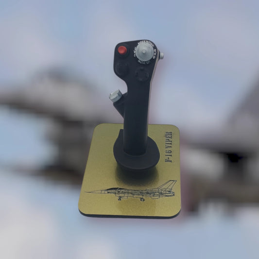 Front view of 9cm F-16 mini stick replica with fighter grip details.