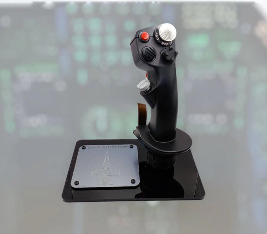 Front view of F-16 stick replica with working switches and trims.