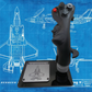Front view of F-35 stick replica with black base and active switches.
