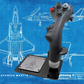 Right view of F-35 stick replica with HAT switches on black base.