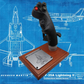 Left side of F-35 stick replica with switches and wood display base.