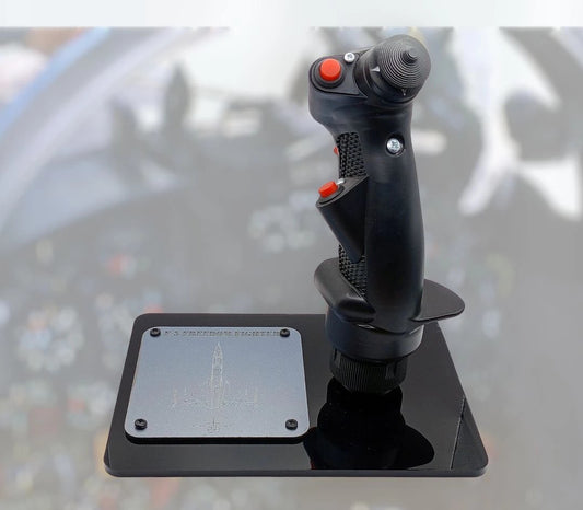 Front view of F-5 stick replica with control buttons and realistic detailing.