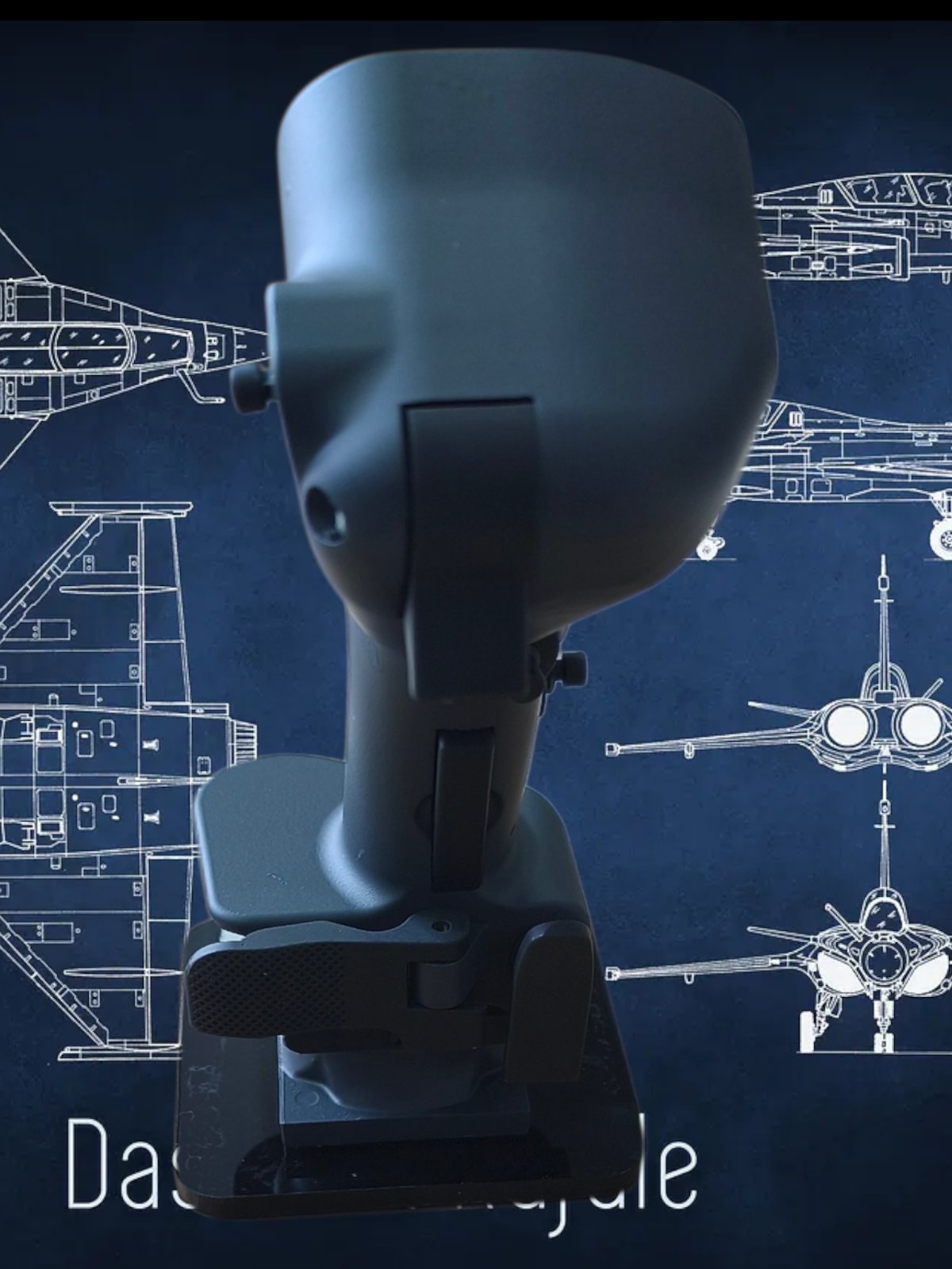 Control stick with aviation blueprints in the background